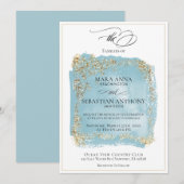 *~* Antiek Blauw Abstract Goud Glitter Wedding Kaart (Voorkant / Achterkant)