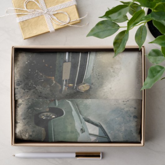  Antiek blauw autowrak Tissuepapier (Geschenk)