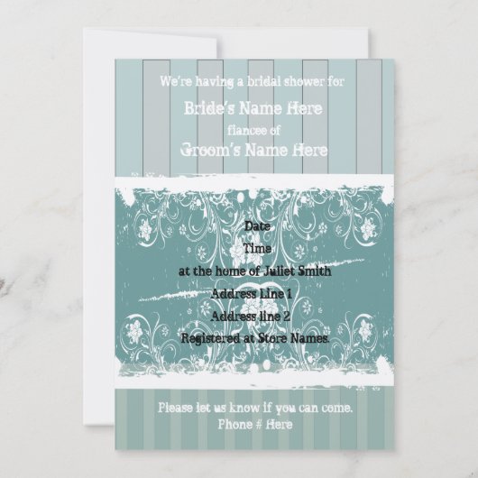 Antiek blauw-bridal Shower-uitnodiging Kaart (Achterkant)