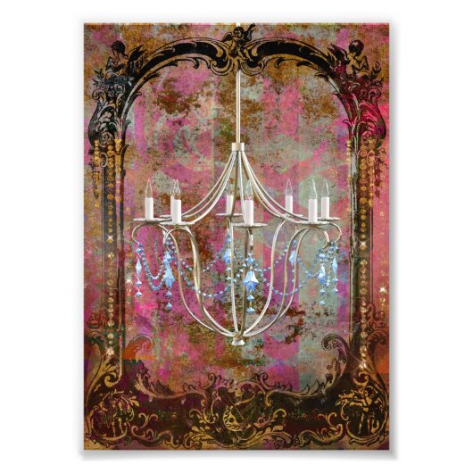  Antiek blauw Crystal Chandelier Foto Afdruk (Voorkant)