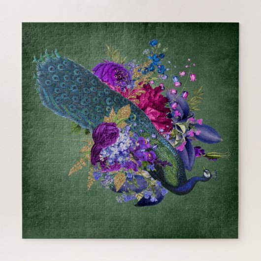  Antiek blauw en Blauwgroen Peacock Groen Legpuzzel (Horizontaal)