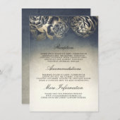 Antiek Blauw en Goud Bruiloft Informatie Gast Informatiekaartje (Voorkant / Achterkant)