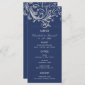 Antiek Blauw en Grijs Bloemen Bruiloft Menu (Voorkant / Achterkant)