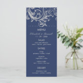 Antiek Blauw en Grijs Bloemen Bruiloft Menu (Staand voorkant)