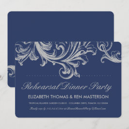 Antiek Blauw en Grijs Bloemen Repetitie Diner Kaart