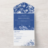 Antiek blauw en wit Chinoiserie bloemenbruiloft All In One Uitnodiging (Binnen)