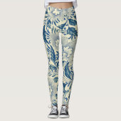 Antiek blauw en wit oosterse bloemenpatroon yoga leggings (Voorkant)