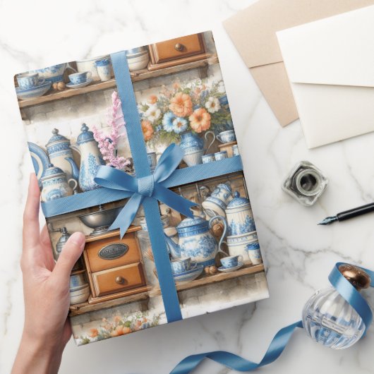 Antiek Blauw en Wit Servies Cadeaupapier (Geschenken)