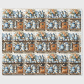 Antiek Blauw en Wit Servies Cadeaupapier (Vlak)