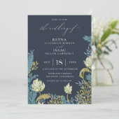 Antiek Blauw Engels Bloemen Huwelijk Kaart (Staand voorkant)