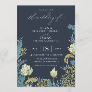 Antiek Blauw Engels Floral Wedding Kaart