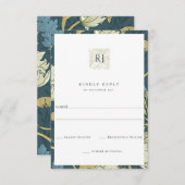 Antiek Blauw Engels Tuin Bruiloft RSVP Kaartje (Voorkant / Achterkant)