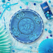 Antiek Blauw Glas Romantisch Hart Nep China Papieren Bordje (Feest)