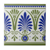 Antiek Blauw Groen Palmette Deco Border Tile Repro Tegeltje (Voorkant)