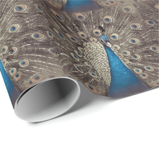 Antiek Blauw Peacock Cadeaupapier (Rol Hoek)