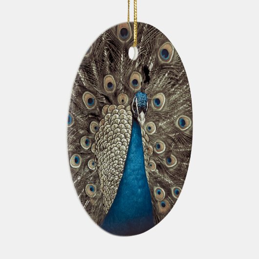 Antiek Blauw Peacock Keramisch Ornament (Rechts)