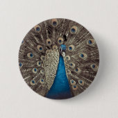 Antiek Blauw Peacock Ronde Button 5,7 Cm (Voorkant)