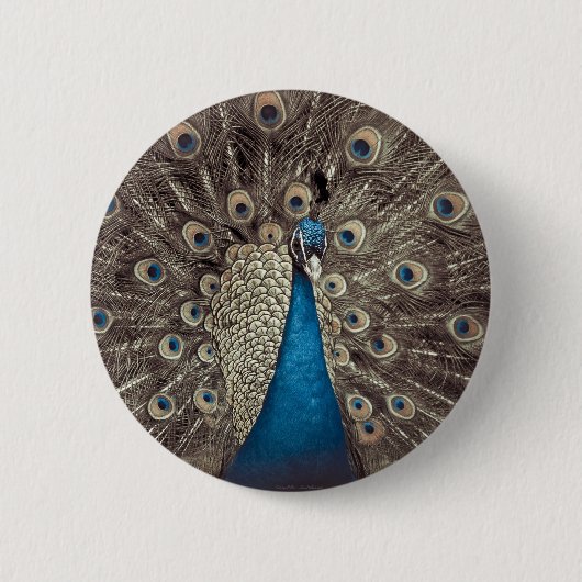 Antiek Blauw Peacock Ronde Button 5,7 Cm (Voorkant)