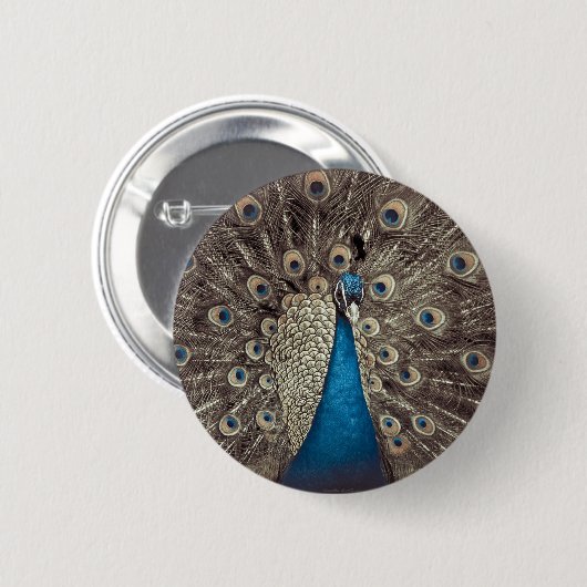 Antiek Blauw Peacock Ronde Button 5,7 Cm (Voorkant /achterkant)