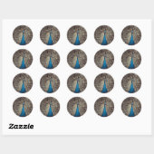 Antiek Blauw Peacock Ronde Sticker (Vel)