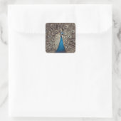 Antiek Blauw Peacock Vierkante Sticker (Tas)