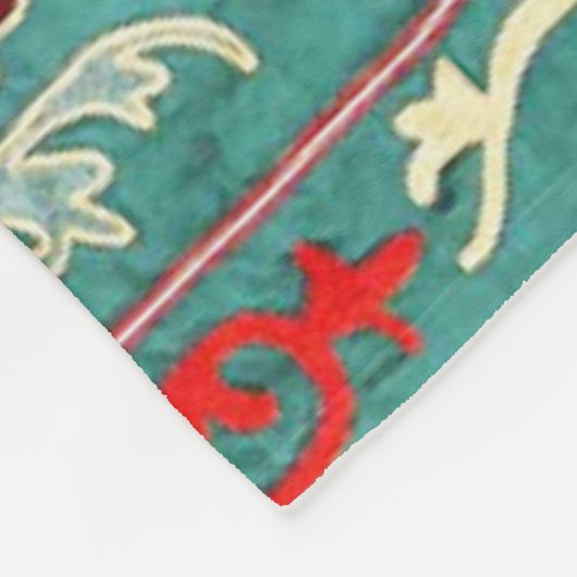 ANTIEK BLAUW ROOD WIT BLOEMIG OEZBEEKS BORDUURWERK FLEECE DEKEN (Hoek)