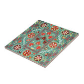 ANTIEK BLAUW ROOD WIT BLOEMIG OEZBEEKS BORDUURWERK TEGELTJE (Zijkant)