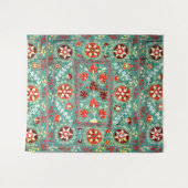 ANTIEK BLAUW ROOD WIT BLOEMIG OEZBEEKS BORDUURWERK WANDKLEED (Voorkant (horizontaal))