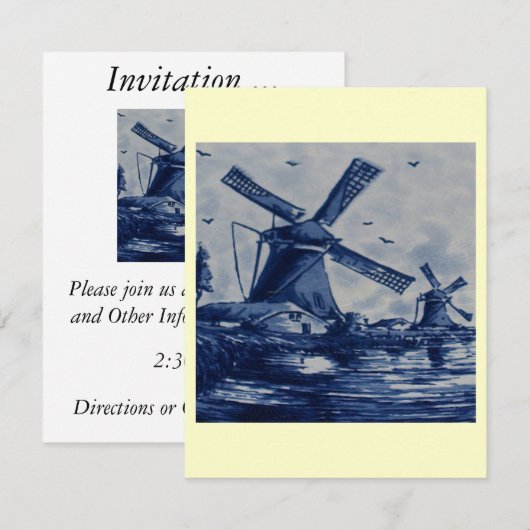 Antiek blauw tapijtschelp - Windmolens met water Kaart (Voorkant / Achterkant)