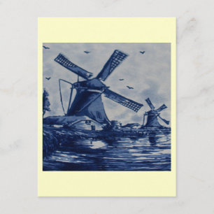 Antiek blauw tapijtschelp - Windmolens met water Kaart