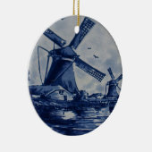 Antiek blauw tapijtschelp - Windmolens met water Keramisch Ornament (Rechts)