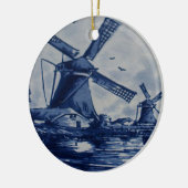 Antiek blauw tapijtschelp - Windmolens met water Keramisch Ornament (Links)