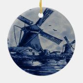 Antiek blauw tapijtschelp - Windmolens met water Keramisch Ornament (Achterkant)