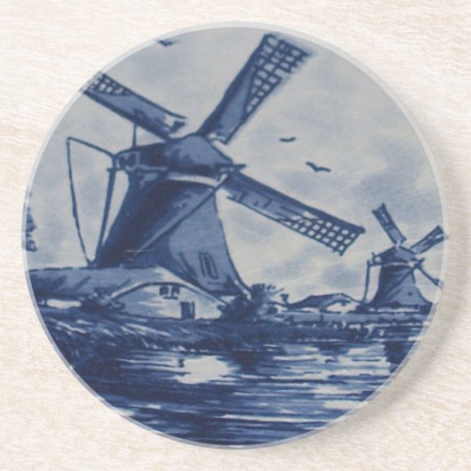 Antiek blauw tapijtschelp - Windmolens met water Zandsteen Onderzetter (Voorkant)