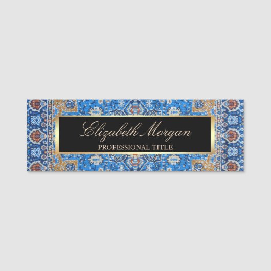 Antiek blauw Turks tapijttapijt Lijst Naamplaatje (Voorkant)