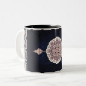Antiek blauw Turks tapijttapijt Tweekleurige Koffiemok (Voorkant links)