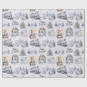 Antiek blauw Victoriaans kerstinpakpapier Cadeaupapier (Vlak)