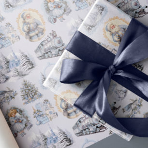 Antiek blauw Victoriaans kerstinpakpapier Cadeaupapier