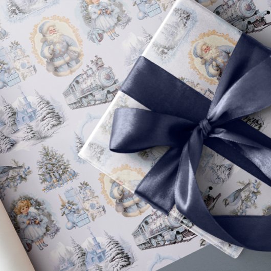 Antiek blauw Victoriaans kerstinpakpapier Cadeaupapier