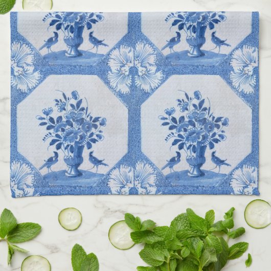 Antiek blauw vogelpluim Floral keukenhanddoeken (Gevouwen)