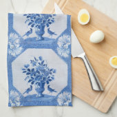 Antiek blauw vogelpluim Floral keukenhanddoeken (Quarter Fold)