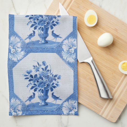 Antiek blauw vogelpluim Floral keukenhanddoeken (Quarter Fold)