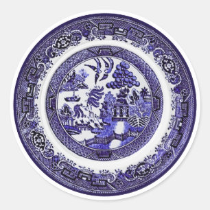  Antiek blauw-wildpatroon circa 1790 Ronde Sticker