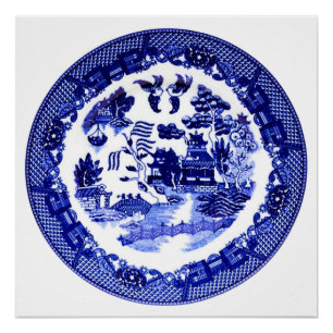 Antiek blauw Willow Pattern circa 1790 Perfect Poster