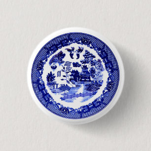 Antiek blauw Willow Pattern circa 1790 Ronde Button 3,2 Cm