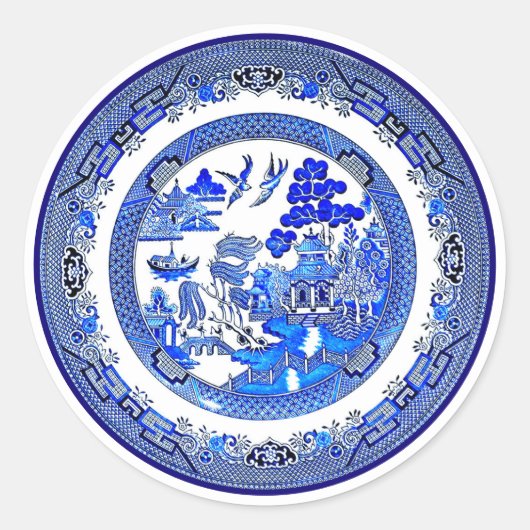  Antiek blauw Willow Pattern circa 1790 Ronde Sticker (Voorkant)