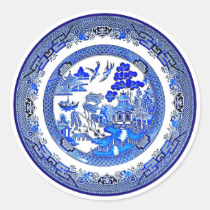  Antiek blauw Willow Pattern circa 1790 Ronde Sticker