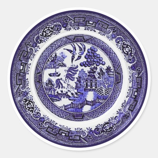  Antiek blauw Willow Pattern circa 1790 Ronde Sticker (Voorkant)