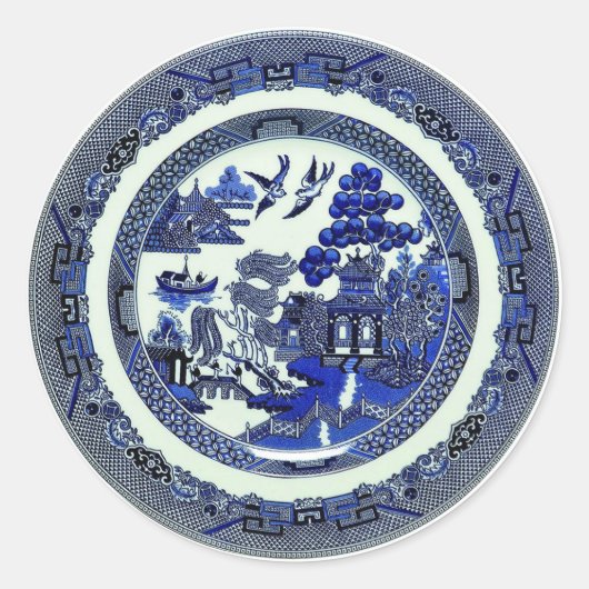 Antiek blauw Willow Pattern circa 1790 Ronde Sticker (Voorkant)