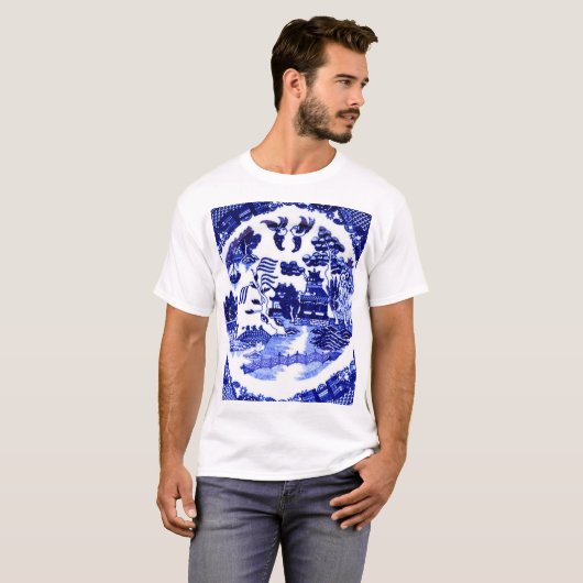  Antiek blauw Willow Pattern circa 1790 T-shirt (Voorkant volledig)